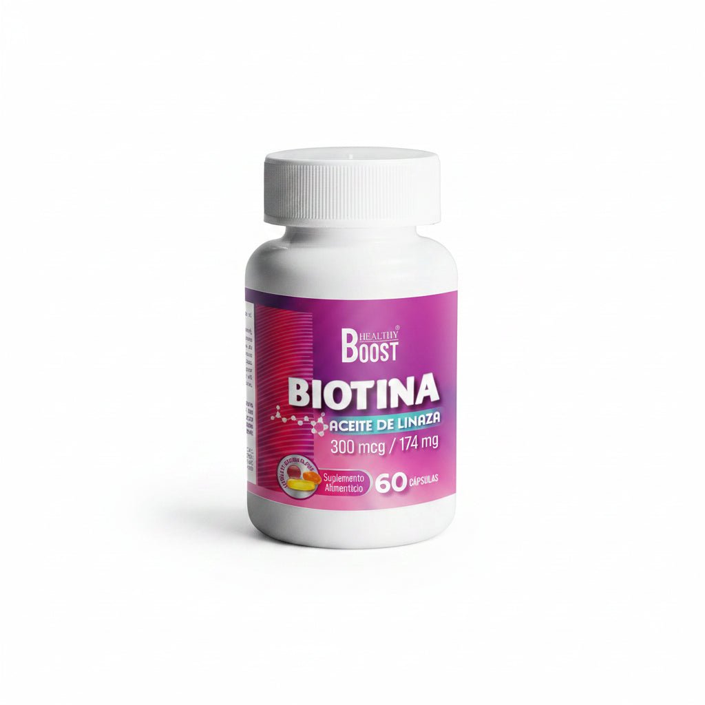 Biotina/Aceite de Linaza 300mcg-174mg 60cap (Healthy Boost) - Farmacia Humus - Vitaminas y Suplementos
