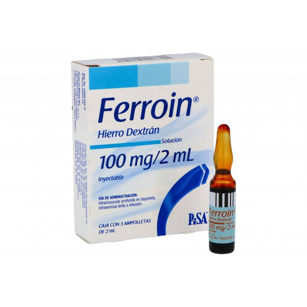 Ferroin (Hierro Dextran) 100mg/2ml 3amp - Farmacia Humus - Vitaminas y Suplementos