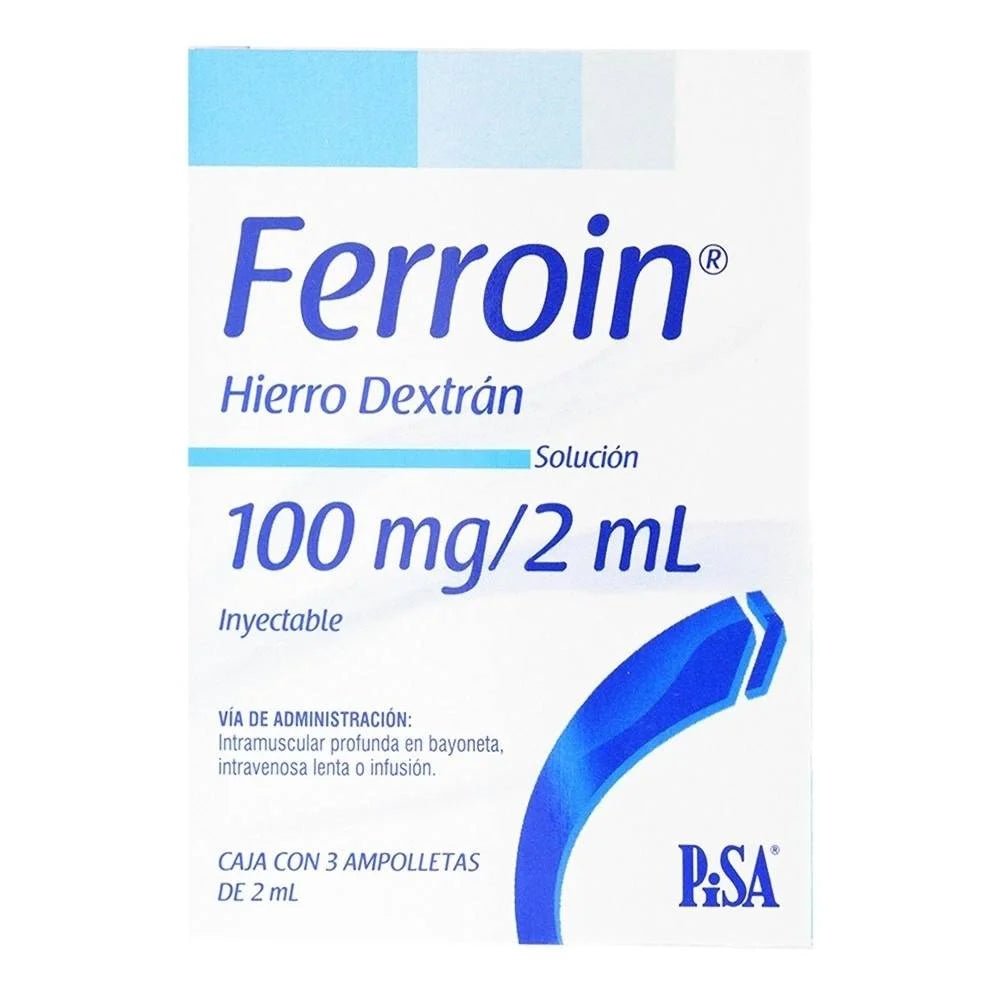 Ferroin (Hierro Dextran) 100mg/2ml 3amp - Farmacia Humus - Vitaminas y Suplementos