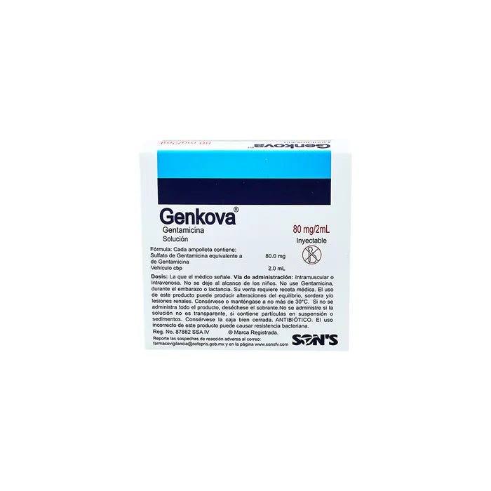 Genkova (Gentamicina) 80mg/2ml 5amp - Farmacia Humus - Infectología