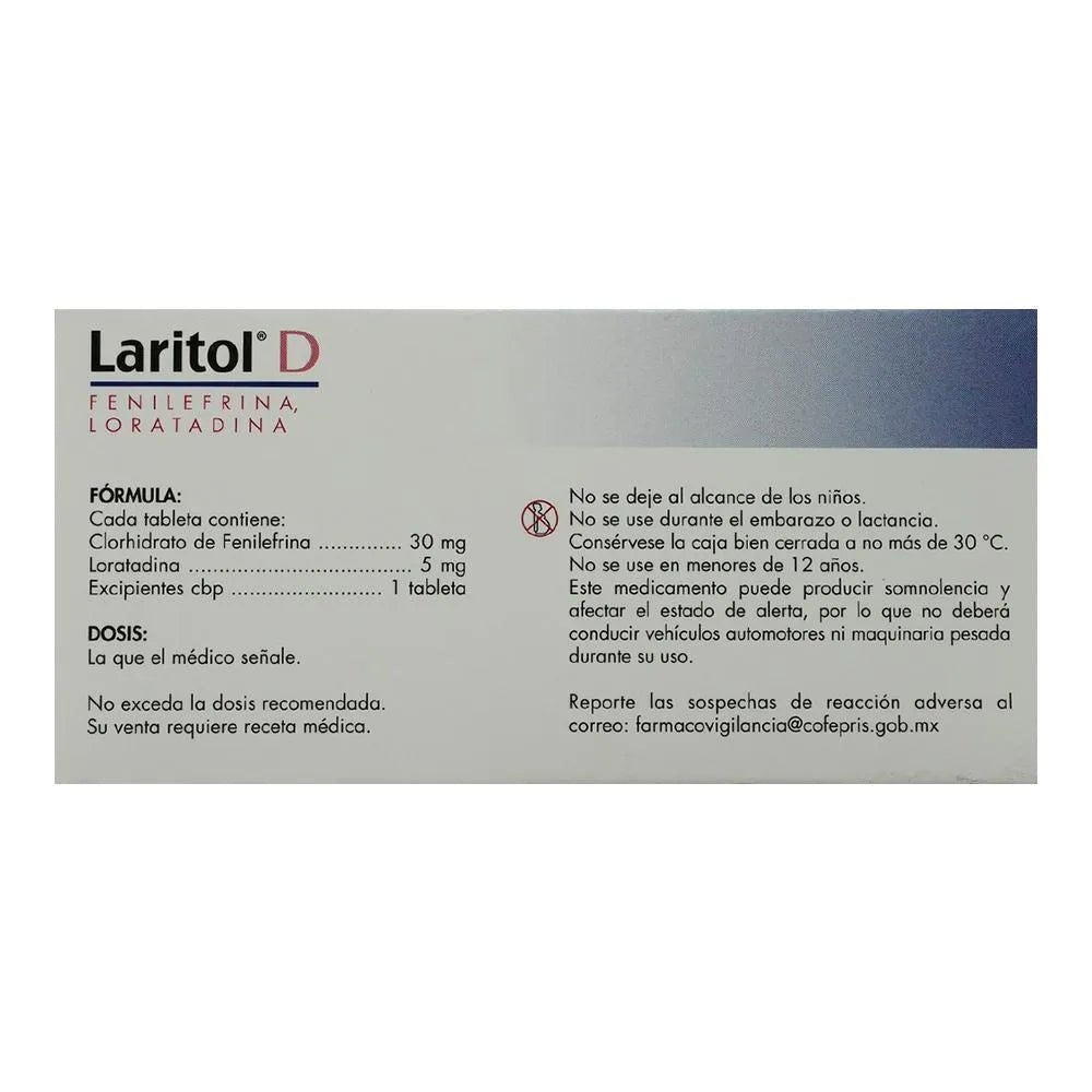 Laritol D (Fenilefrina/Loratadina) 30-5mg 10tab - Farmacia Humus - Alergología (Alergias)
