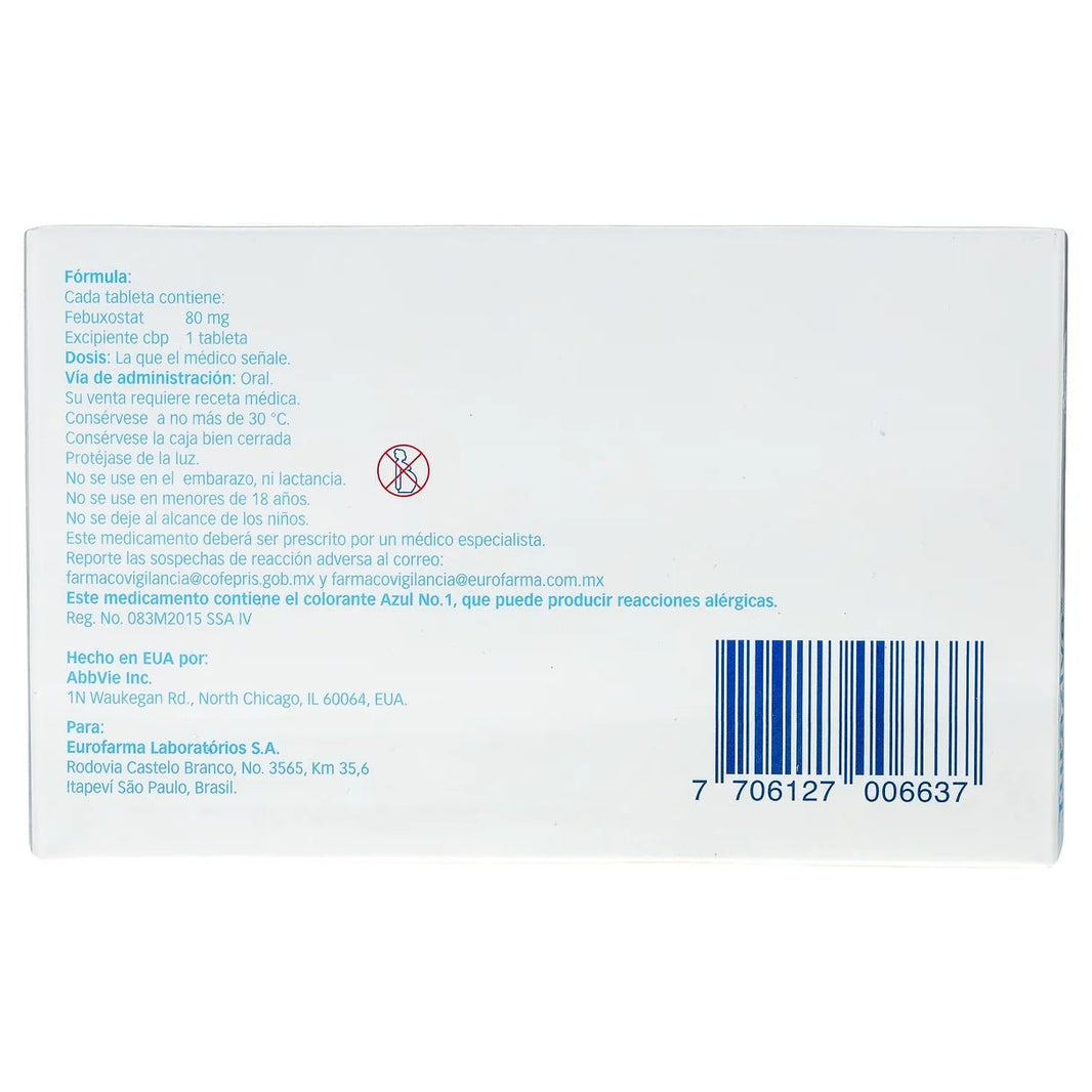 Turazive (Febuxostat) 80mg 28tab - Farmacia Humus - Reumatología