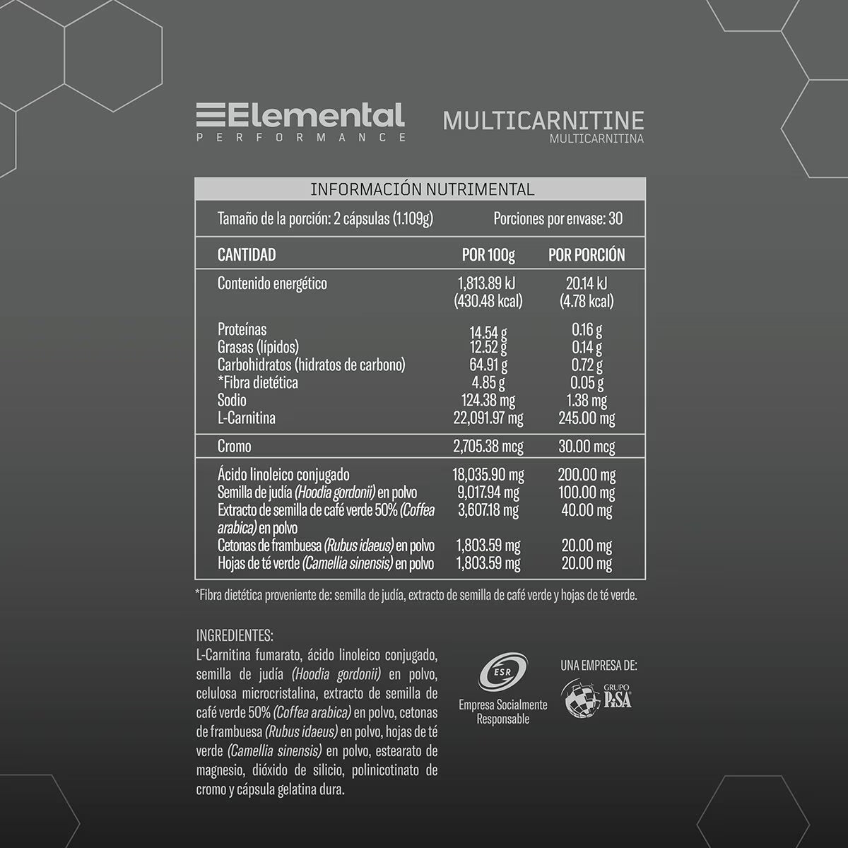 Multi Carnitine Elemental Performance - 2 Frascos 60 Cápsulas - Suplemento alimenticio