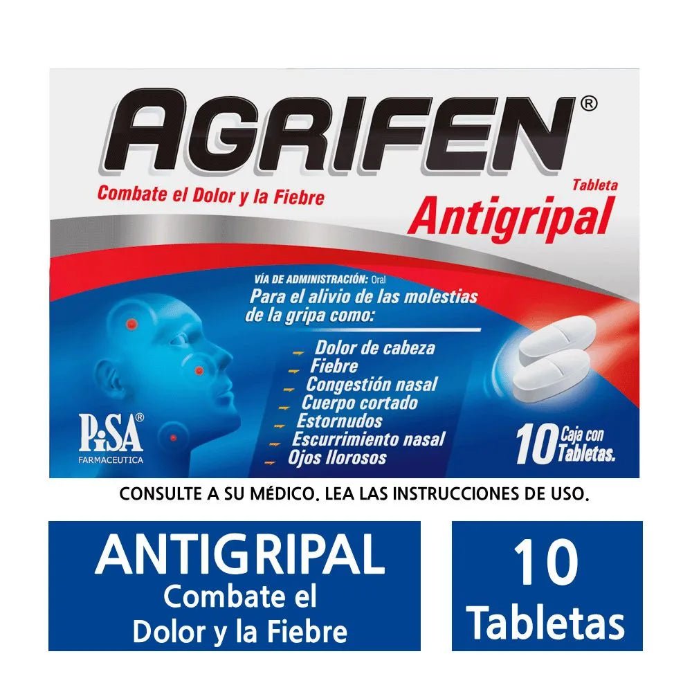 Agrifen (Paracetamol/Fenilefrina/Clorfenamina) 500mg 10tab - Farmacia Humus - Respiratorio