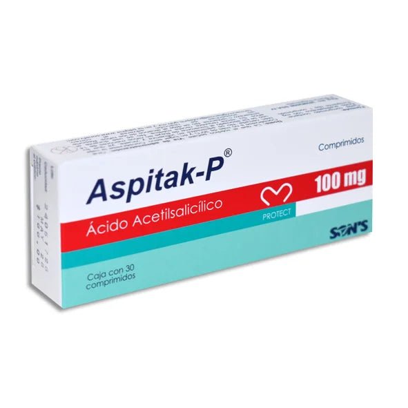 Aspitak-P (Ácido acetilsalicílico) 100mg 30tab - Farmacia Humus - Cardiología (Corazón)