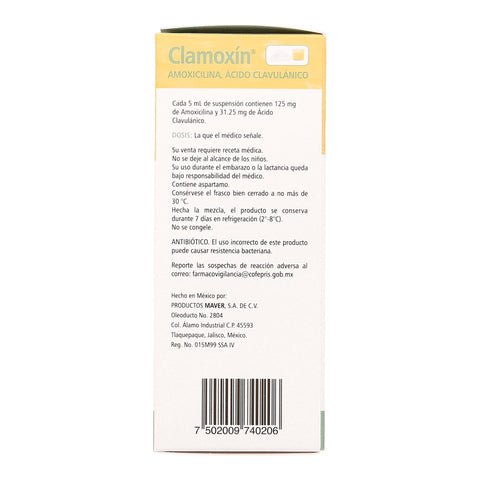Clamoxín 12H (Amoxicilina/Ác. Clavulánico) 125-31.25mg/5ml 60ml - Farmacia Humus - Infectología