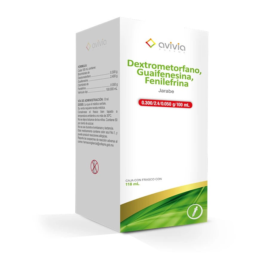 Dextrometorfano / Guafenesina / Fenilefrina 0.3/2.4/0.5g/100ml 118ml (Avivia) - Farmacia Humus - Respiratorio