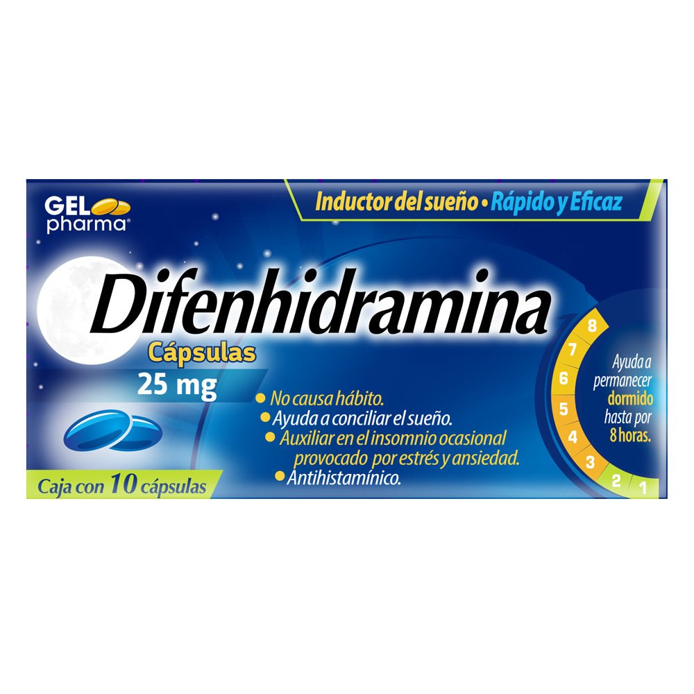 Difenhidramina 25mg 10cap (Gelpharma) - Farmacia Humus - Insomnio