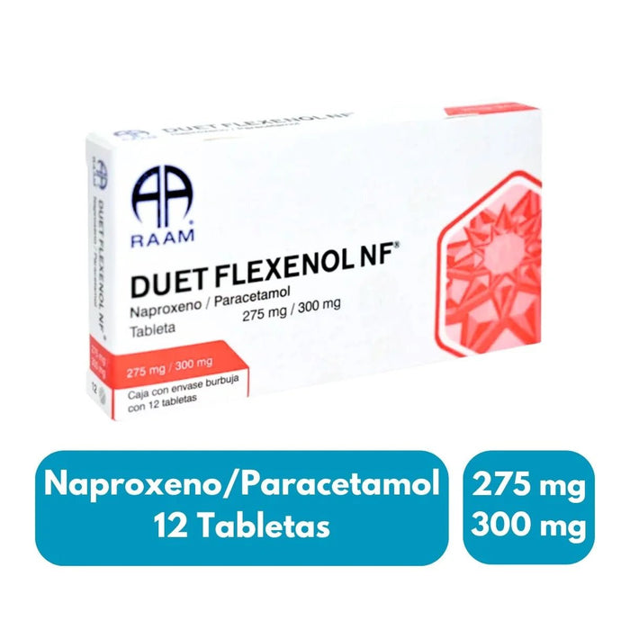 Duet Flexenol NF (Naproxeno/Paracetamol) 275-300mg 12tab - Farmacia Humus - Dolor y Fiebre
