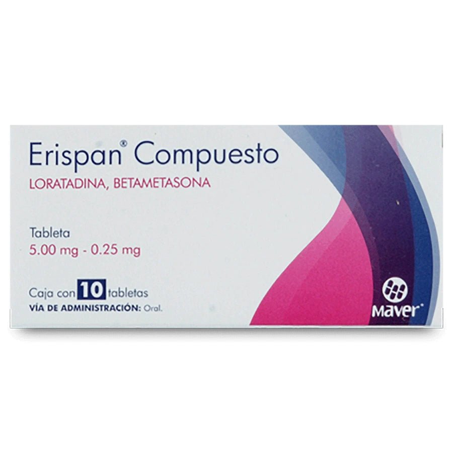 Erispan Compuesto (Loratadina/Betametasona) 5-0.25mg 10tab - Farmacia Humus - Alergología (Alergias)