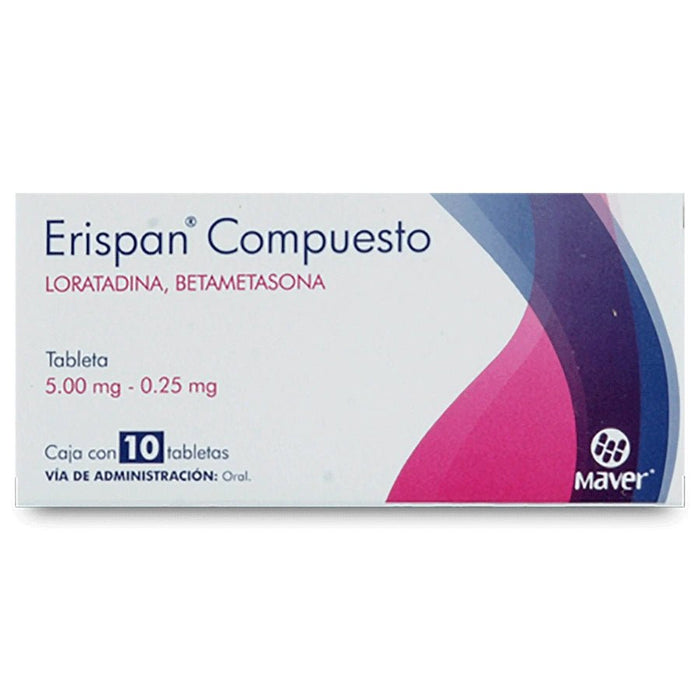 Erispan Compuesto (Loratadina/Betametasona) 5-0.25mg 10tab - Farmacia Humus - Alergología (Alergias)