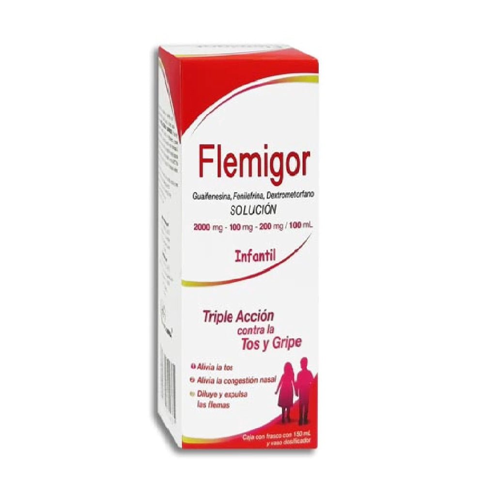 Flemigor Infantil (Dextrometorfano / Guafenesina / Fenilefrina) 2000mg/100mg/200mg/100ml 150ml - Farmacia Humus - Respiratorio