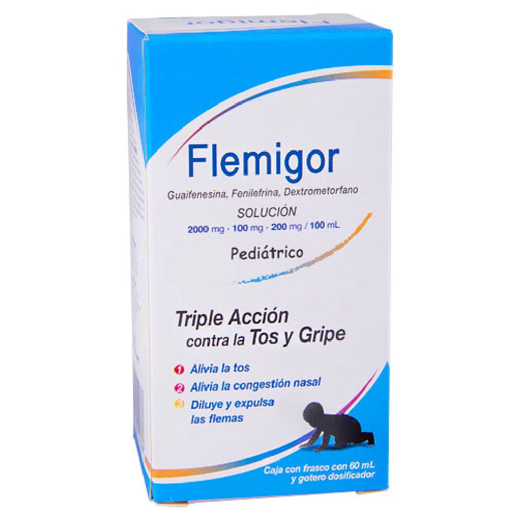Flemigor Pediatrico (Dextrometorfano/Guafenesina/Fenilefrina) 2000/100/200mg/100ml 60ml - Farmacia Humus - Respiratorio
