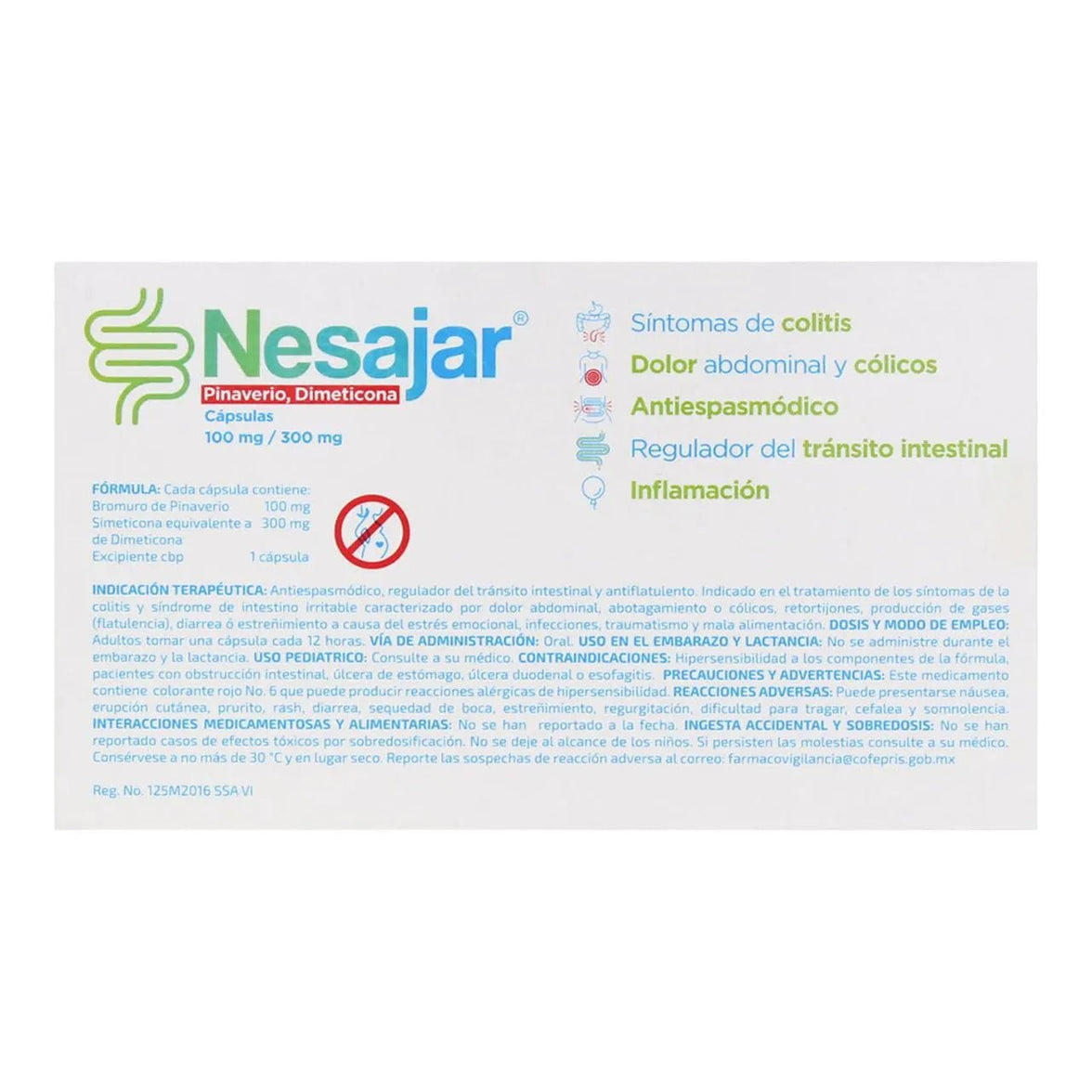 Nesajar (Pinaverio/Dimeticona) 100mg/300mg 16comp - Farmacia Humus - Gastroenterología (Estomacal)
