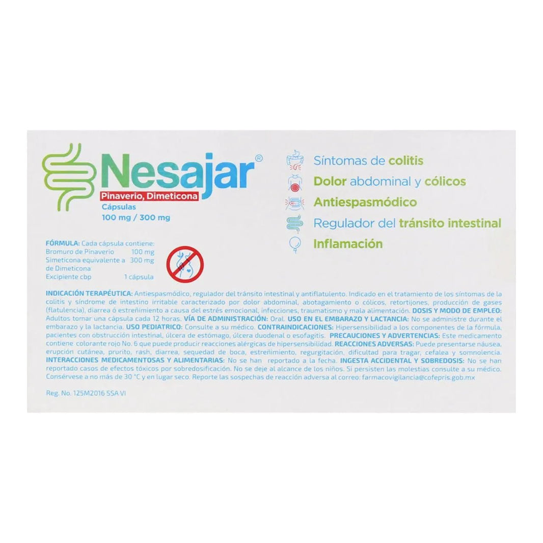 Nesajar (Pinaverio/Dimeticona) 100mg/300mg 16comp - Farmacia Humus - Gastroenterología (Estomacal)