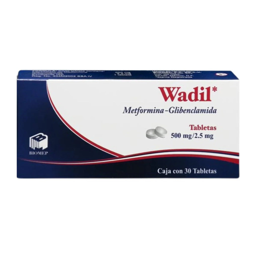 Wadil (Metformina/Glibenclamida) 500/2.5mg 30tab - Farmacia Humus - Endocrinología (Diabetes)