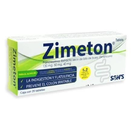 Zimeton (PancreatinaExtracto seco de Willis/Dimeticona) 130/50/40mg 20tab - Farmacia Humus - Gastroenterología (Estomacal)